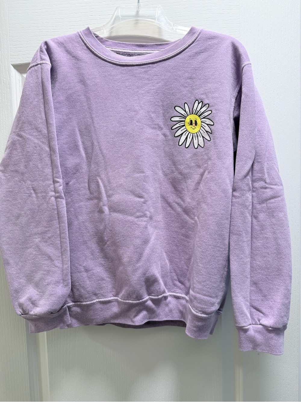 Lavender Crewneck with Daisy Patch and Graphic Back
